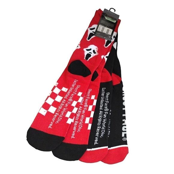Ghost Face Red Black Halloween Themed 2 Pairs Unisex Crew Socks NWT - Picture 8 of 12